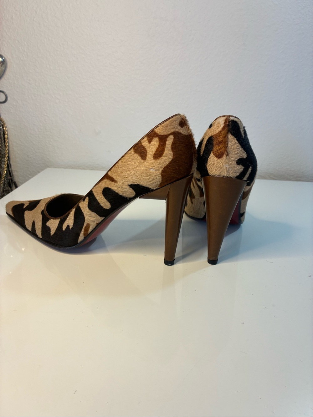 VTG STUART WEITZMAN 10B Women's Camouflage Pointed-Toe High Heels - Brown/Black - Picture 12 of 15